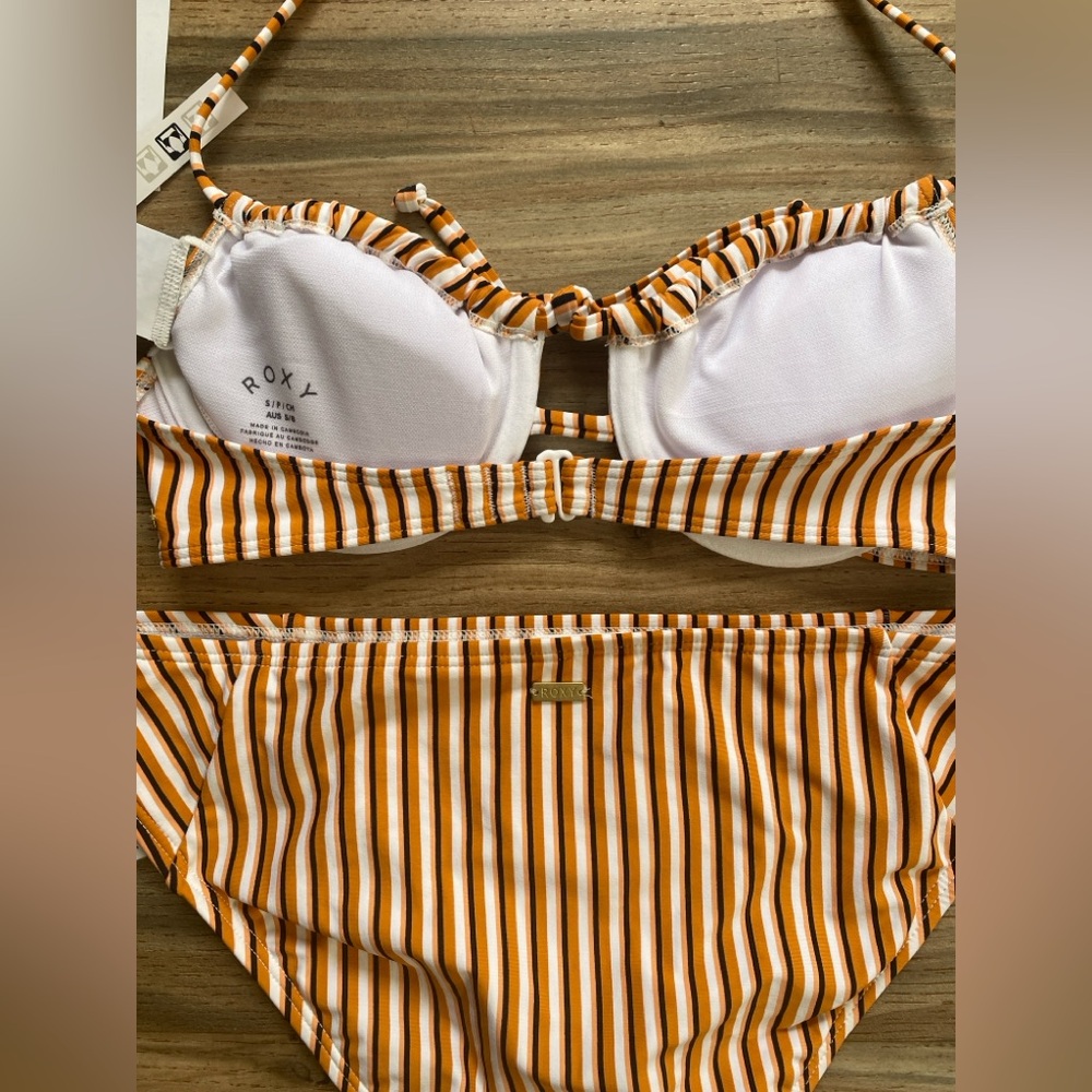 NWT Roxy Orange/White Regular Coverage Bikini Set Small - Picture 5 of 7